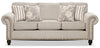 Made in Canada Wynn 93\" Chenille Fabric Sofa with Nailhead Trim and Wood Bun Legs - Linen Beige