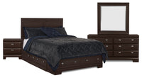 Yorkdale 6pc Bedroom Set with 6-Drawer Storage Bed, Dresser, Mirror & Nightstand, Brown - Queen Size