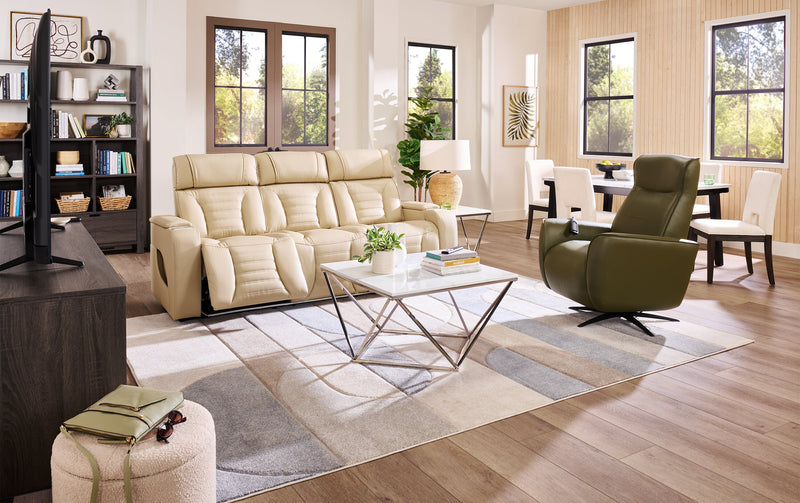 Zen 86\" Leather-Look Fabric Power Reclining Massage Sofa with Power Headrests and Drop-Down Console - Apricot