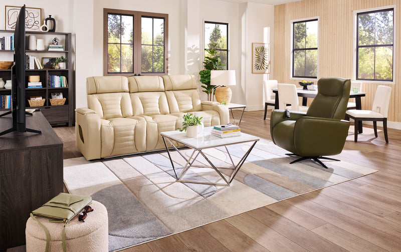 Zen 86\" Leather-Look Fabric Power Reclining Massage Sofa with Power Headrests and Drop-Down Console - Apricot