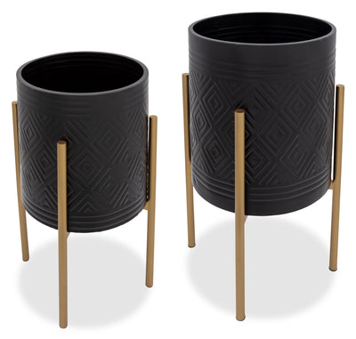 Black and Gold Aztec Iron Planter - Set of 2