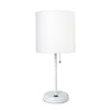 Limelights White Stick Lamp with Usb Charging Port And Fabric Shade, White Table Lamp