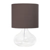 Simple Designs Glass Raindrop Table Lamp with Fabric Shade, Clear with Gray Shade