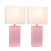 Elegant Designs 2 Pack Modern Leather Table Lamps with White Fabric Shades, Pink Lamp Set