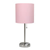 Limelights Stick Lamp with Charging Outlet And Fabric Shade, Light Pink Table Lamp