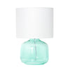 Simple Designs Glass Table Lamp with Fabric Shade, Aqua with White Shade