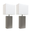 Elegant Designs 2 Pack Modern Leather Table Lamps with White Fabric Shades, Gray Lamp Set