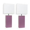 Elegant Designs 2 Pack Modern Leather Table Lamps with White Fabric Shades, Purple Lamp Set