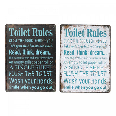 Metal Wall Sign Toilet Rules - Set of 2 Wall Decor|Panneau mural « Toilet Rules » en métal - ensemble de 2 décorations murales