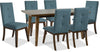 Chelsea 7pc Dining Set with Table & 6 Blue Chairs, 60\"W - Walnut Brown