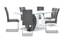 Jaye 7pc Dining Set with Table & 6 Chairs, Glass Top, Pedestal Base, 63\"W - Grey & White