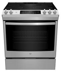 GE 5.3 Cu. Ft. Electric Range with True European Convection and Steam+Self Clean - Stainless Steel -…