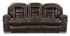 Leo 87.5\" Leather-Look Fabric Reclining Sofa - Walnut Brown