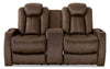 Ross 72.5\" Faux Suede Fabric Power Reclining Loveseat with Power Headrests and Storage Console - Chocolate Brown