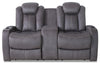Ross 72.5\" Faux Suede Fabric Power Reclining Loveseat with Power Headrests and Storage Console - Pewter Grey
