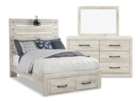 Abby 5pc Bedroom Set with Storage Bed, Dresser & Mirror, LED, USB, White - Full Size