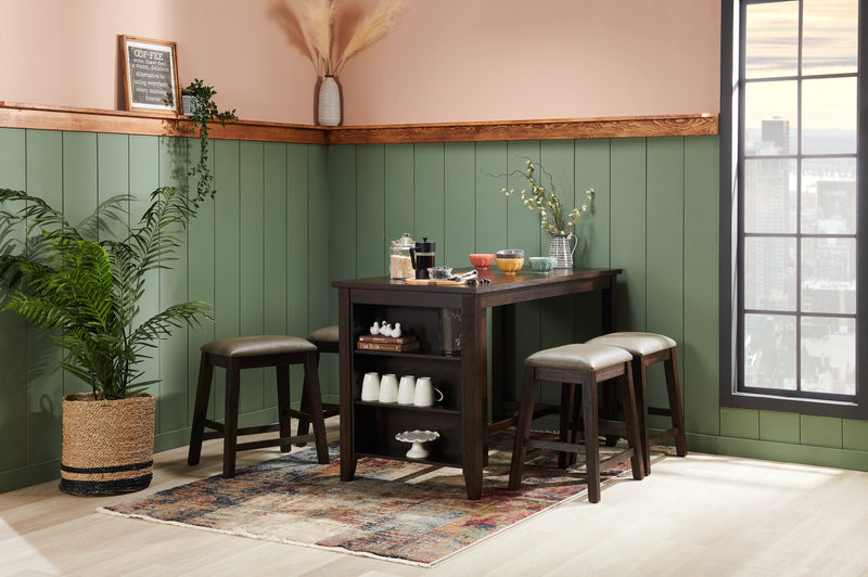 Astoria Counter-Height Dining Table with Built-in Shelves, 60\"W - Brown