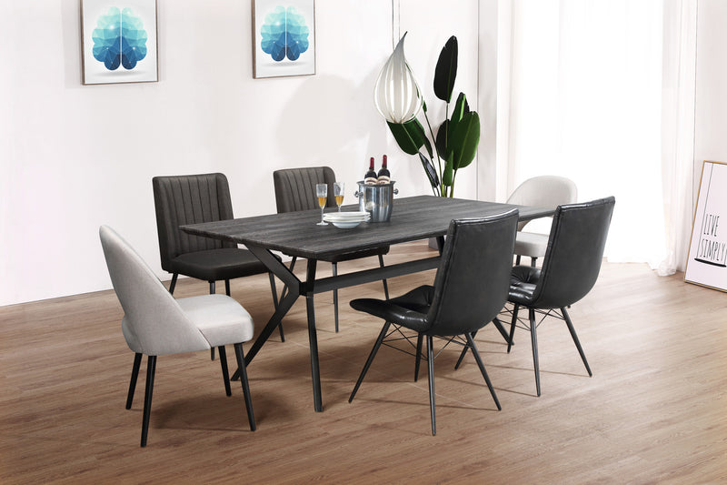 Avis Dining Chair with Vegan Leather Fabric, Metal - Black