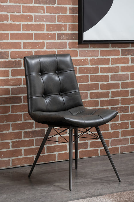 Avis Dining Chair with Vegan Leather Fabric, Metal - Black