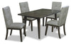 Chelsea 5pc Dining Set with Table & 4 Grey Chairs, 60\"W - Grey/Brown