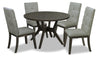 Chelsea 5pc Dining Set with Table & 4 Grey Chairs, 48\"W Round - Grey/Brown