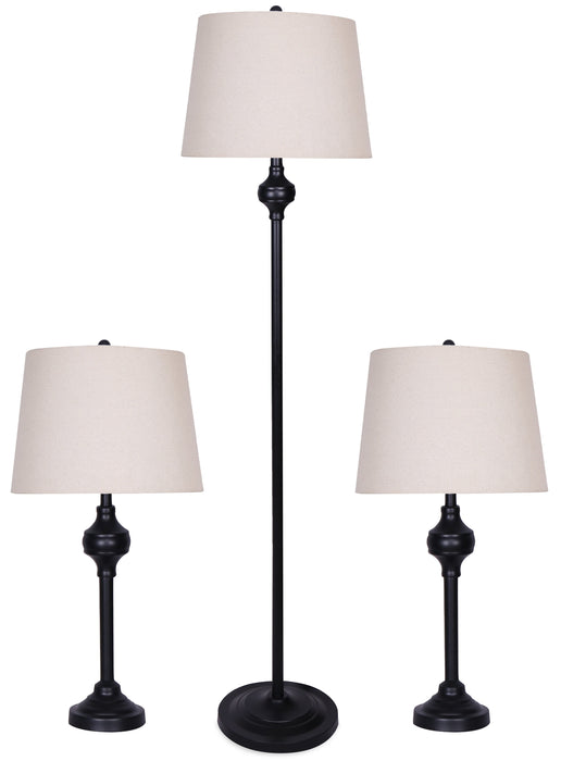 Ciara Traditional Matte Black 3-Piece Set, Floor and Two Table Lamps