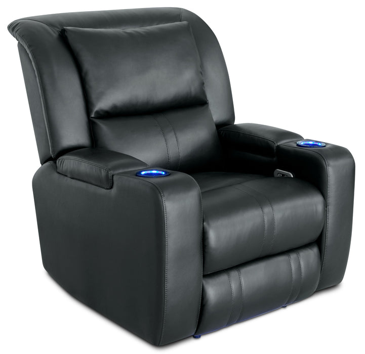 Cato 36.50\" Leather-Look Fabric Power Reclining Chair with Power Headrest and Dual Cupholders - Black