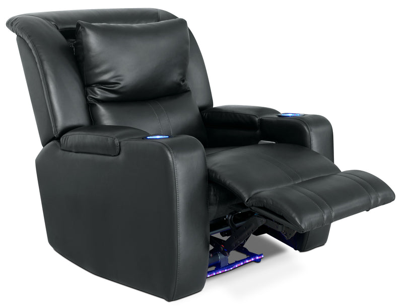Cato 36.50\" Leather-Look Fabric Power Reclining Chair with Power Headrest and Dual Cupholders - Black