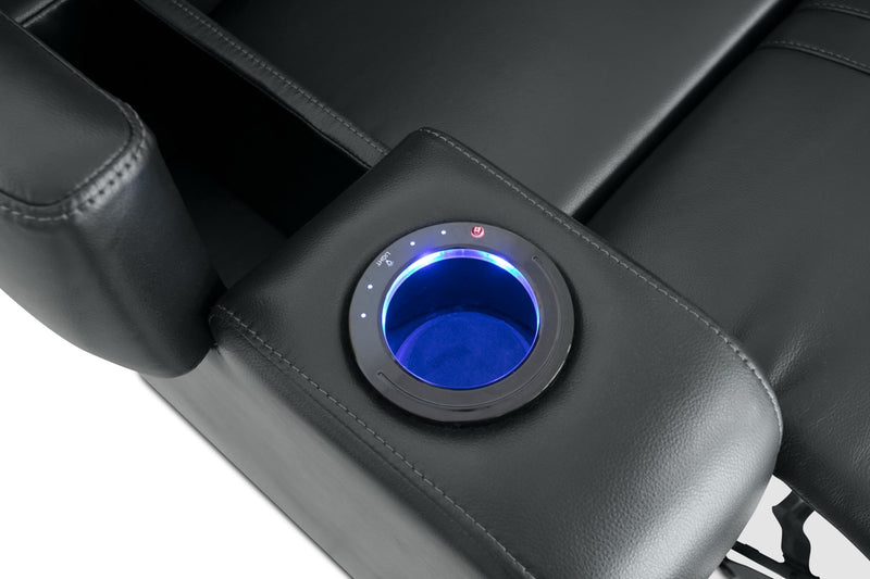 Cato 36.50\" Leather-Look Fabric Power Reclining Chair with Power Headrest and Dual Cupholders - Black