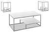 Jules 42.25\" Modern 3-Pack Coffee + 2 End Tables with Shelf - White with Grey Metal Frame