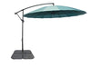 Shanghai Outdoor Patio Umbrella with Base - 114\" W x 75\"H, Weather Resistant Aluminum & Fibreglass, Hand Crank, Water/Sand Fill Attachable Base - Aqua