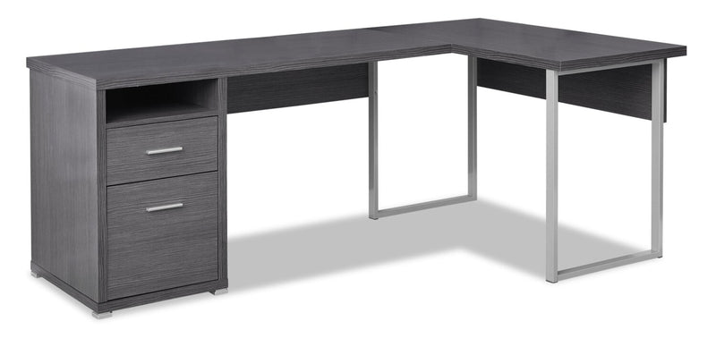 Pollie 78.75\" Reversible L-Shaped Office Desk with 2-Drawers & Cubby - Grey