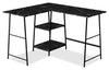 Evlin 42\" L-Shaped Office Desk with Shelves - Black Marble-Look