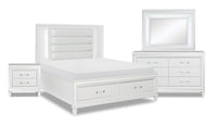 Max 6pc Bedroom Set with Storage Bed, Dresser, Mirror & Nightstand, LED, Glam, White - King Size