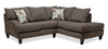 Made in Canada Nofia 2-Piece Right-Facing Chenille Fabric Sectional with Accent Pillows and Wood Legs - Charcoal Grey