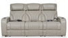 Elite 86\" Genuine Leather Massage Power Reclining Sofa with Power Headrests and Storage Arms - Putty