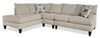 Made in Canada Nofia 3-Piece Left-Facing Chenille Fabric Sectional with Accent Pillows and Wood Legs - Linen Beige