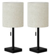 17\" Black Metal 2-Piece Set, with Two Table Lamps and USB Charging