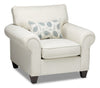 Made in Canada Scarlett 41.5\" Chenille Fabric Chair with Rolled Arms and Accent Pillow - Ecru Beige