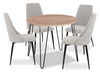 Miya 5pc Dining Set with Table & 4 Chairs, Acacia Wood, Metal, 36\"W Round - Grey