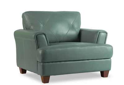 Chateau d'Ax Vita 44" 100% Genuine Leather Chair with Diamond Pattern Stitching and Wood Legs - Seafoam Green | Fauteuil Vita de Château d’Ax de 44 po en cuir 100 % véritable avec coutures à motif de diamant et pattes en bois - vert écume de mer