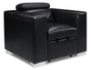 Drake 41.5\" Leather-Look Fabric Chair with Pull-Out Ottoman and Flip-Up Headrest - Black