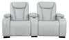 Cinema 79.6\" Leather-Look Fabric Power Reclining Home Theatre Seating with Two Seats - Cosmic Fog Grey