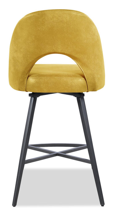 Kort & Co. Bay Counter-Height Stool with Swivel Seat, Vegan Leather Fabric, Metal - Mustard