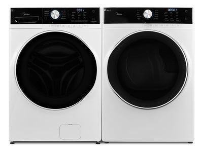 Midea 5.2 Cu. Ft. Front-Load Washer and 8 Cu. Ft. Electric Dryer - White | Laveuse à chargement frontal de 5,2 pi³ et sécheuse électrique de 8 pi³ de Midea | MITL52NW