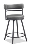 Mila Counter Stool with Swivel Seat, Vegan Leather Fabric, Metal - Grey