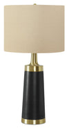 28\" Black and Gold Metal with Beige Drum Table Lamp