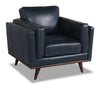 Vivia 40\" Genuine Leather Chair with Removable Seat Cushion and Wood Base - Navy Blue