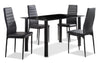 Onyx 5pc Dining Set with Table & 4 Chairs, Glass Top, Metal, 55\"W - Black