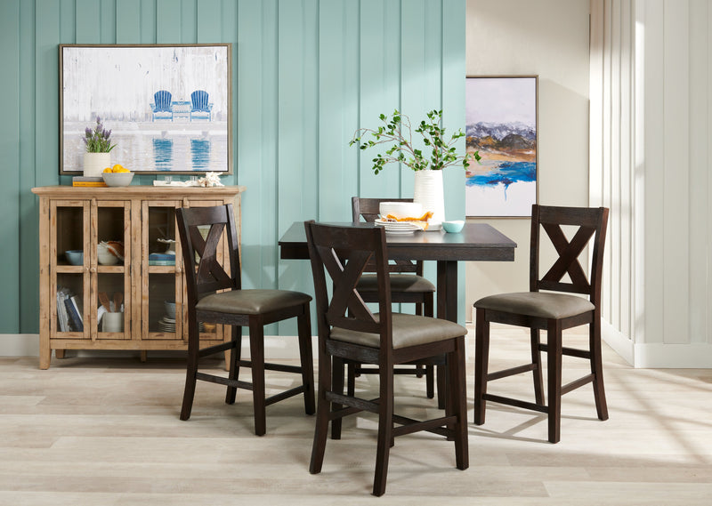 Tribeca Counter-Height Table, Pedestal Base, 40\"W Square - Grey/Brown